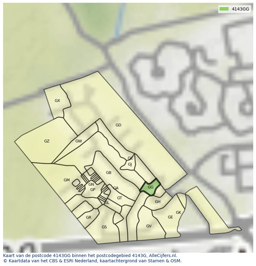 Afbeelding van het postcodegebied 4143 GG op de kaart.