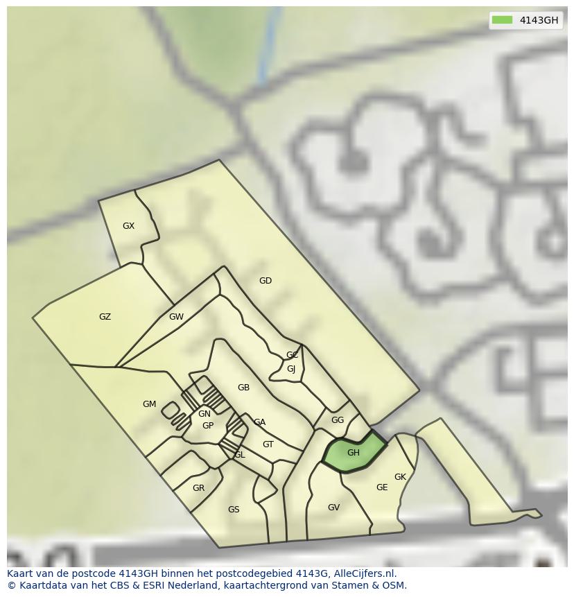 Afbeelding van het postcodegebied 4143 GH op de kaart.