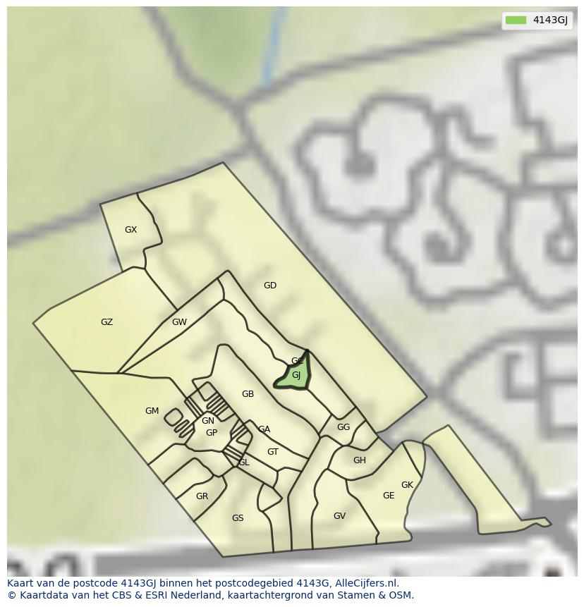 Afbeelding van het postcodegebied 4143 GJ op de kaart.