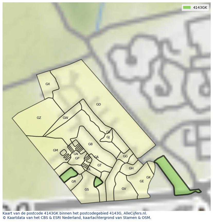 Afbeelding van het postcodegebied 4143 GK op de kaart.