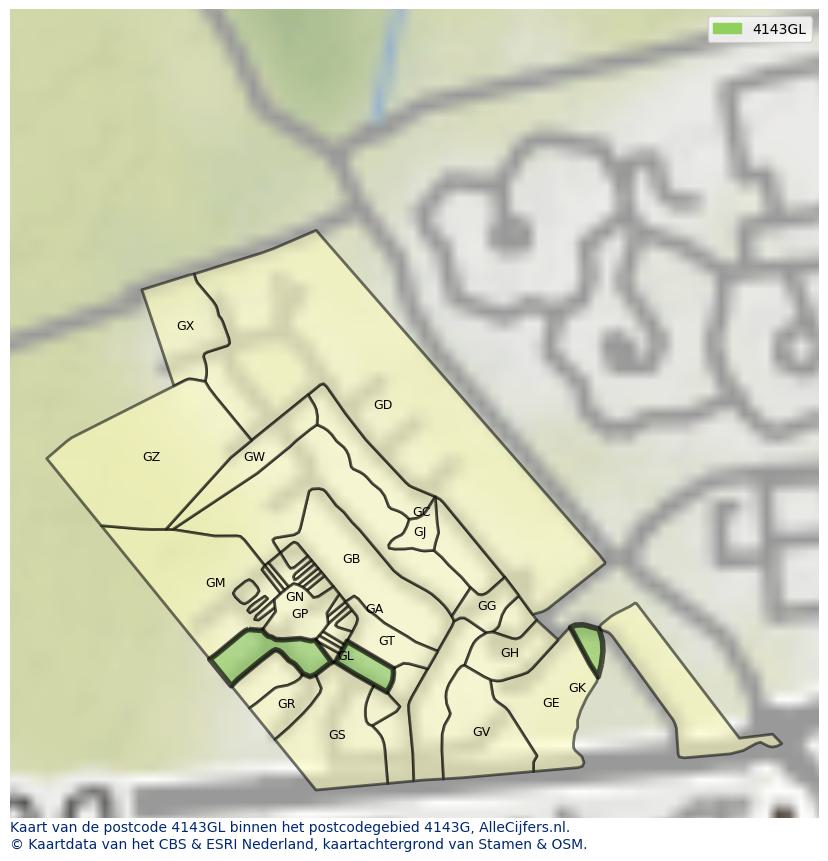 Afbeelding van het postcodegebied 4143 GL op de kaart.