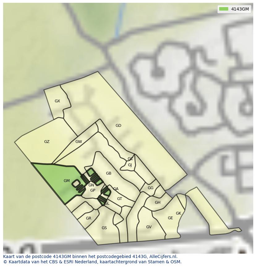 Afbeelding van het postcodegebied 4143 GM op de kaart.