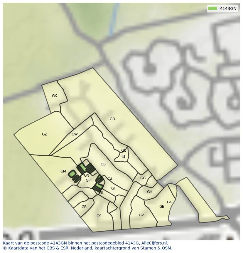 Afbeelding van het postcodegebied 4143 GN op de kaart.
