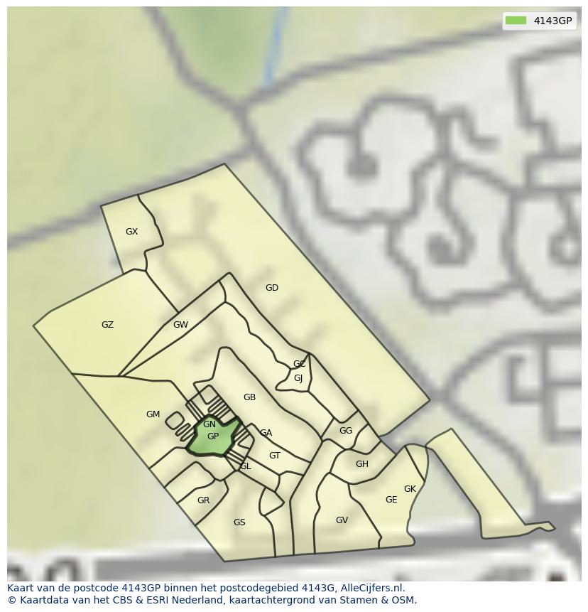 Afbeelding van het postcodegebied 4143 GP op de kaart.