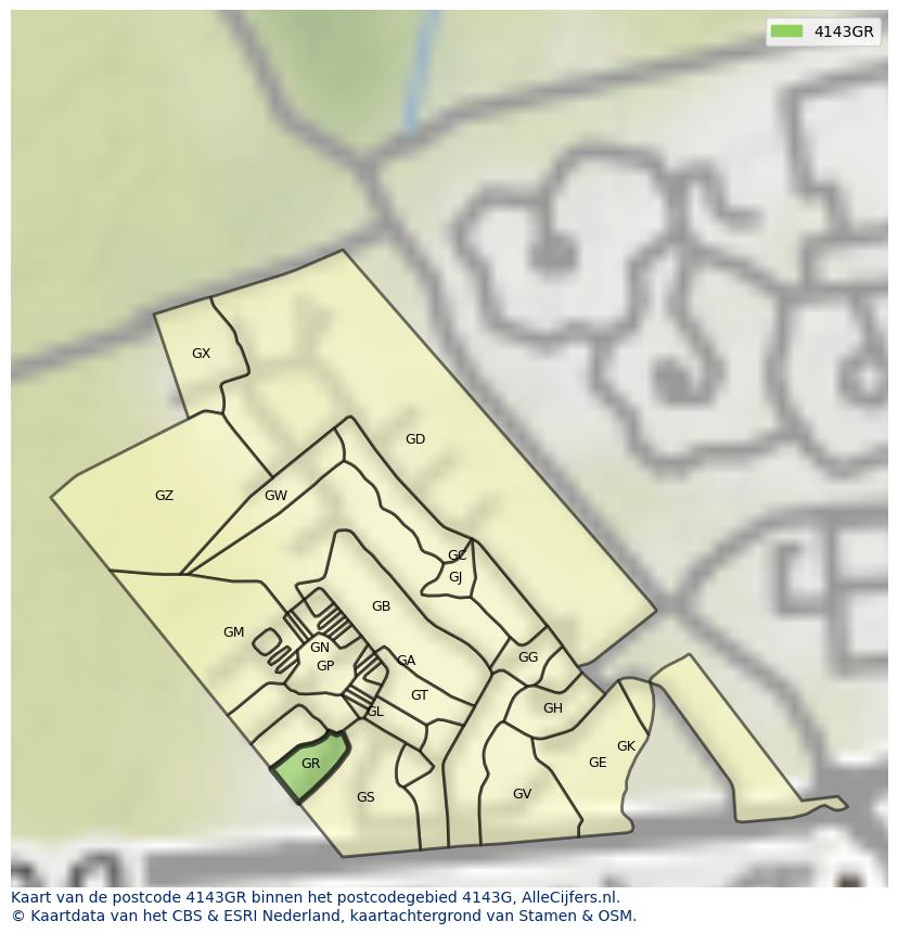 Afbeelding van het postcodegebied 4143 GR op de kaart.
