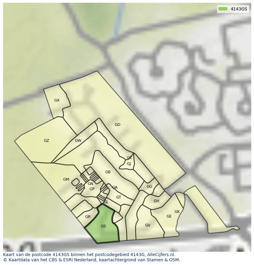 Afbeelding van het postcodegebied 4143 GS op de kaart.