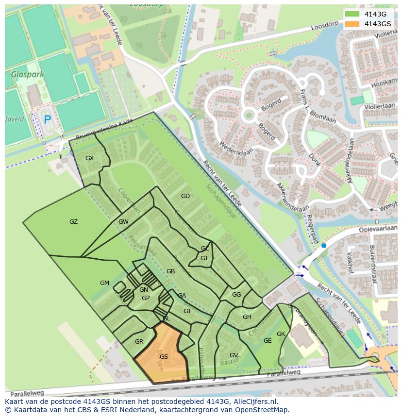 Afbeelding van het postcodegebied 4143 GS op de kaart.