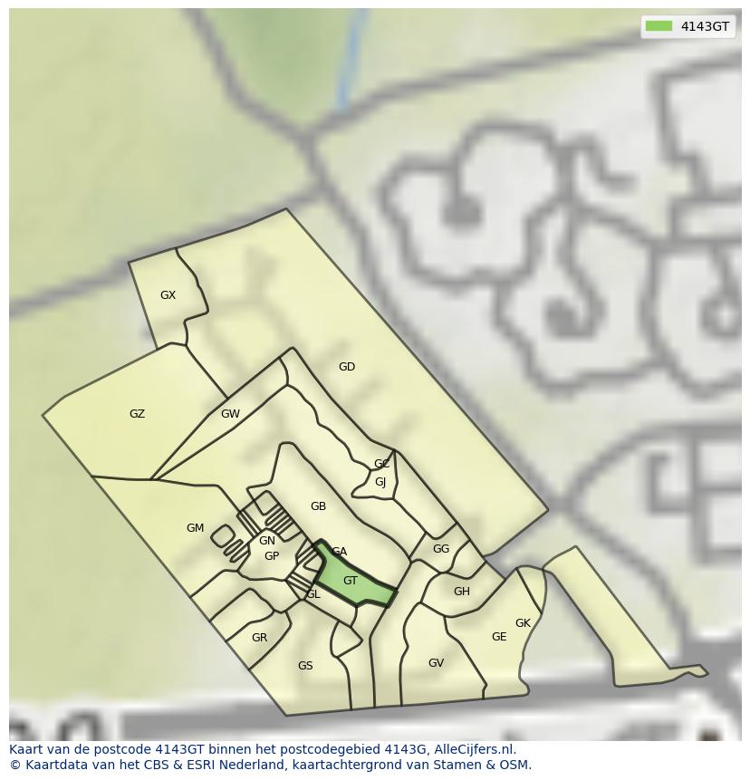 Afbeelding van het postcodegebied 4143 GT op de kaart.