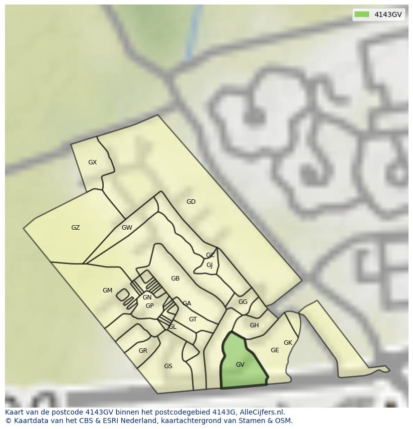 Afbeelding van het postcodegebied 4143 GV op de kaart.