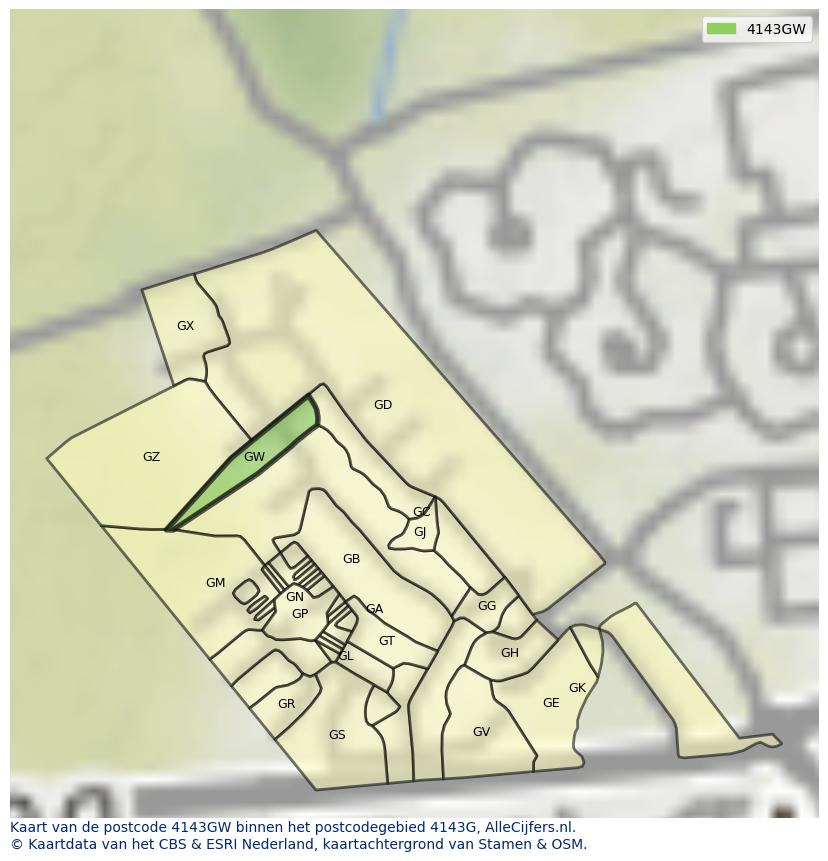 Afbeelding van het postcodegebied 4143 GW op de kaart.