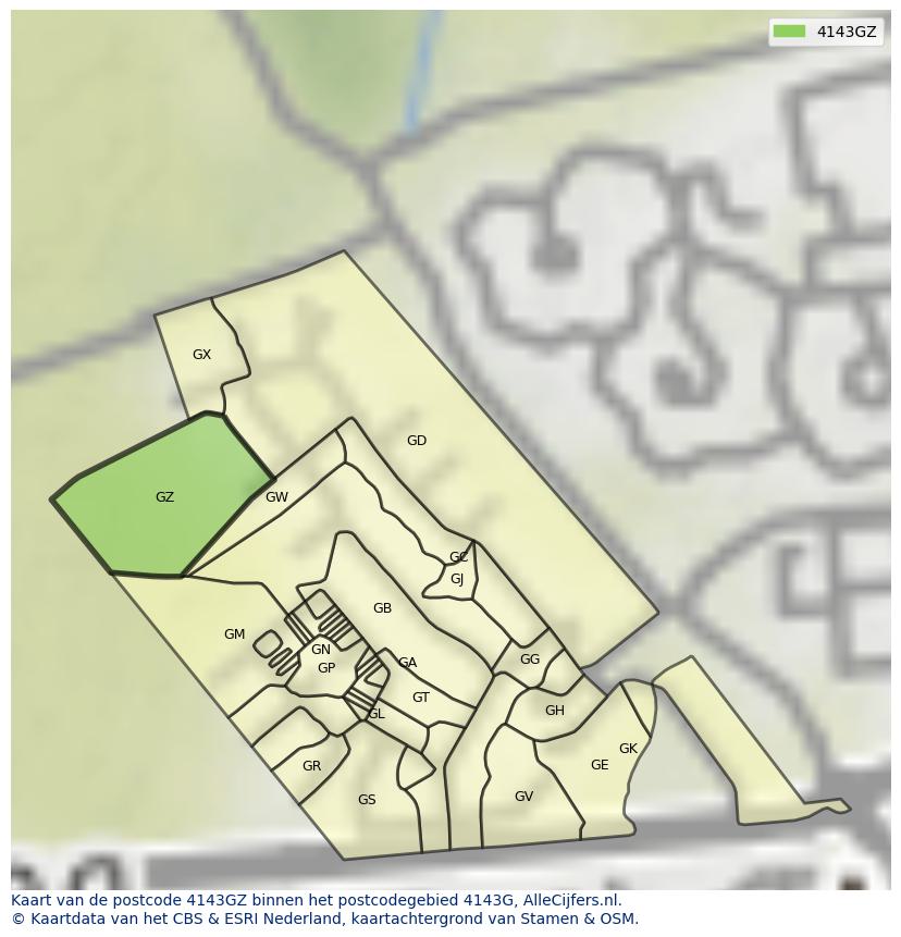 Afbeelding van het postcodegebied 4143 GZ op de kaart.