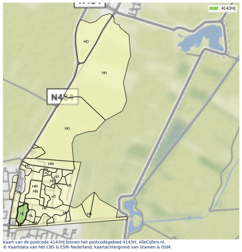 Afbeelding van het postcodegebied 4143 HJ op de kaart.