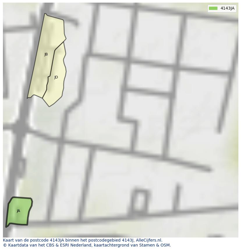 Afbeelding van het postcodegebied 4143 JA op de kaart.