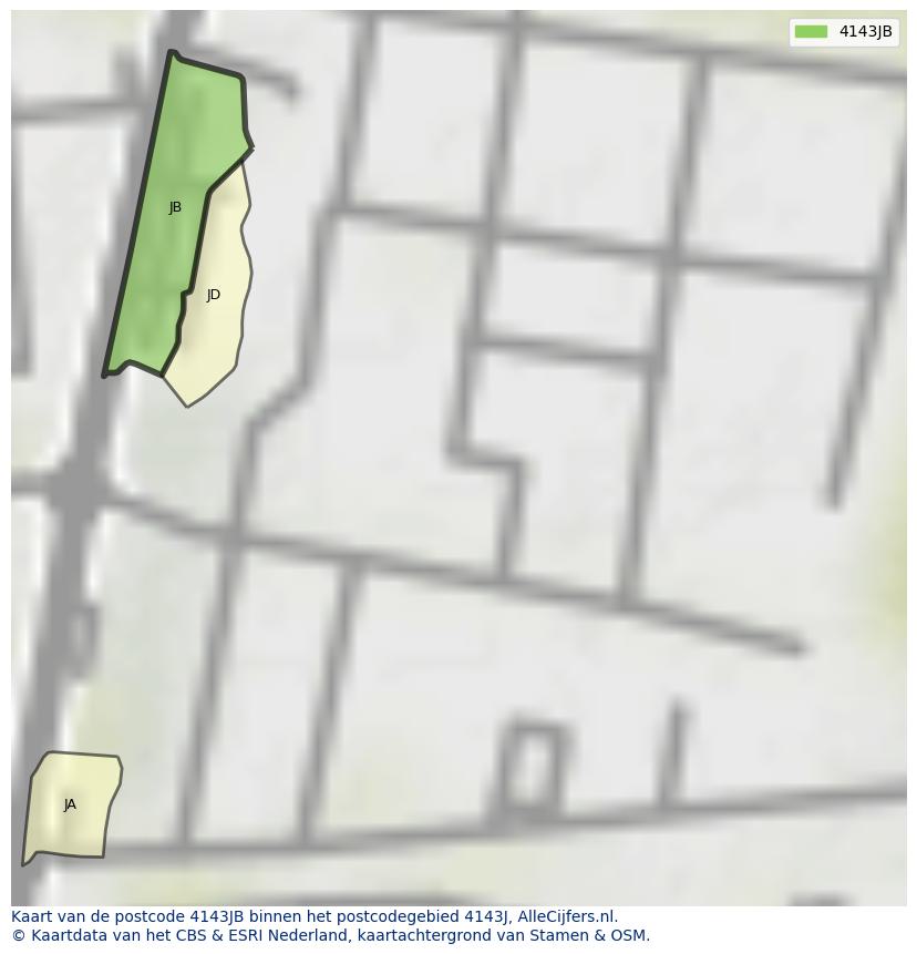 Afbeelding van het postcodegebied 4143 JB op de kaart.