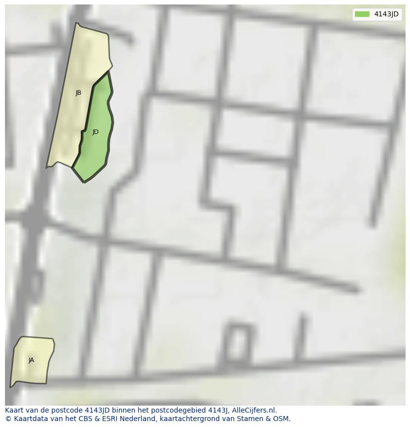 Afbeelding van het postcodegebied 4143 JD op de kaart.