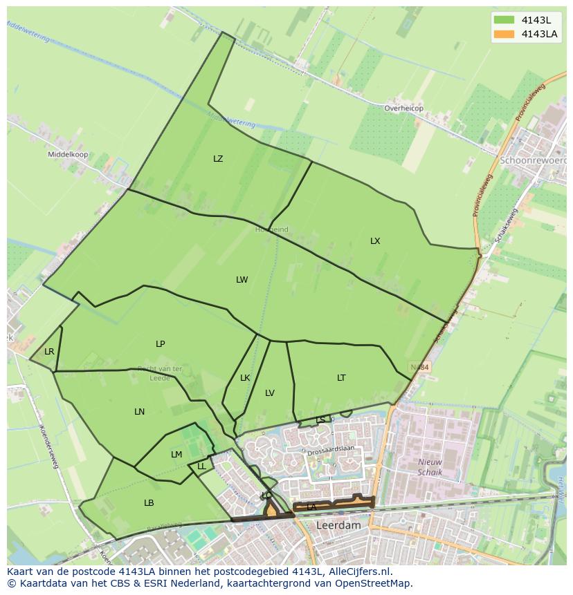 Afbeelding van het postcodegebied 4143 LA op de kaart.