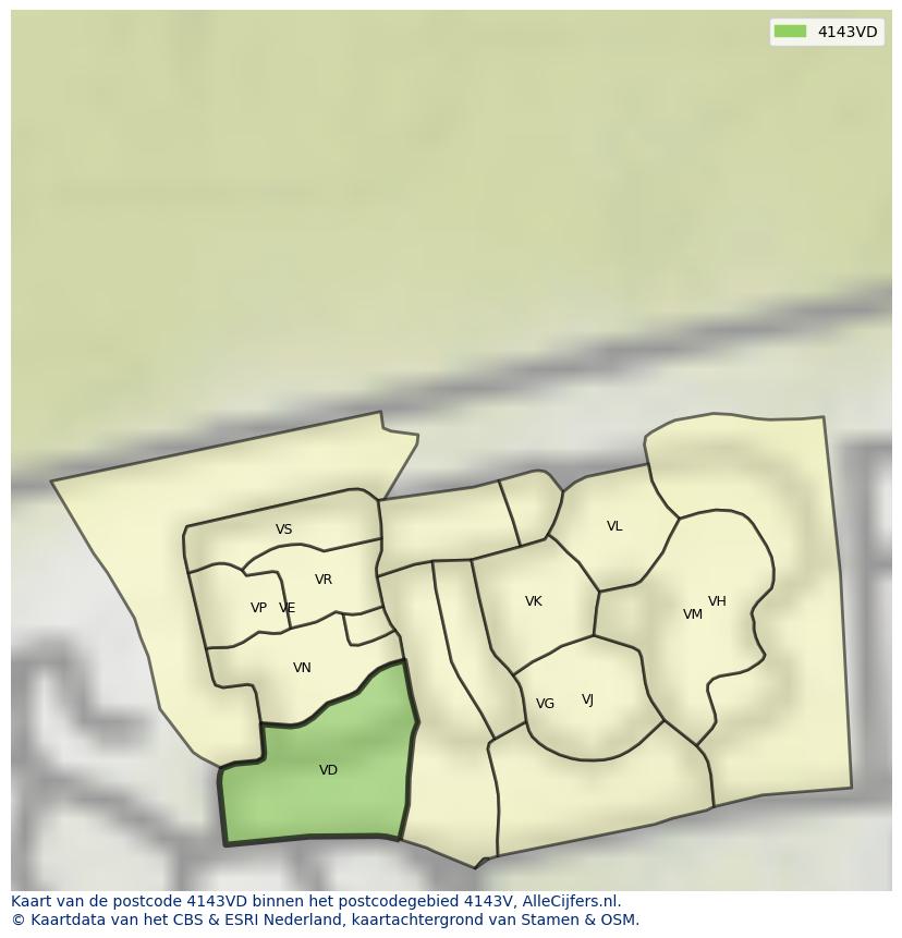 Afbeelding van het postcodegebied 4143 VD op de kaart.