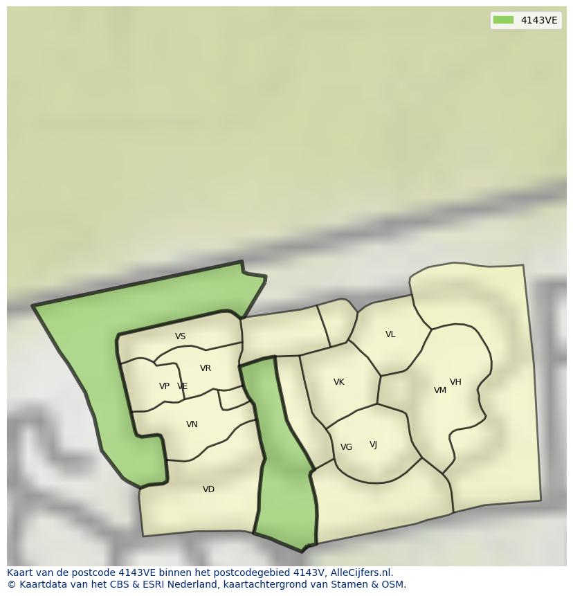 Afbeelding van het postcodegebied 4143 VE op de kaart.