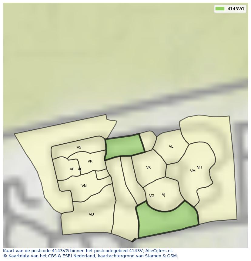 Afbeelding van het postcodegebied 4143 VG op de kaart.