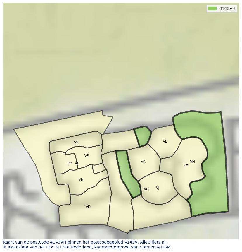 Afbeelding van het postcodegebied 4143 VH op de kaart.