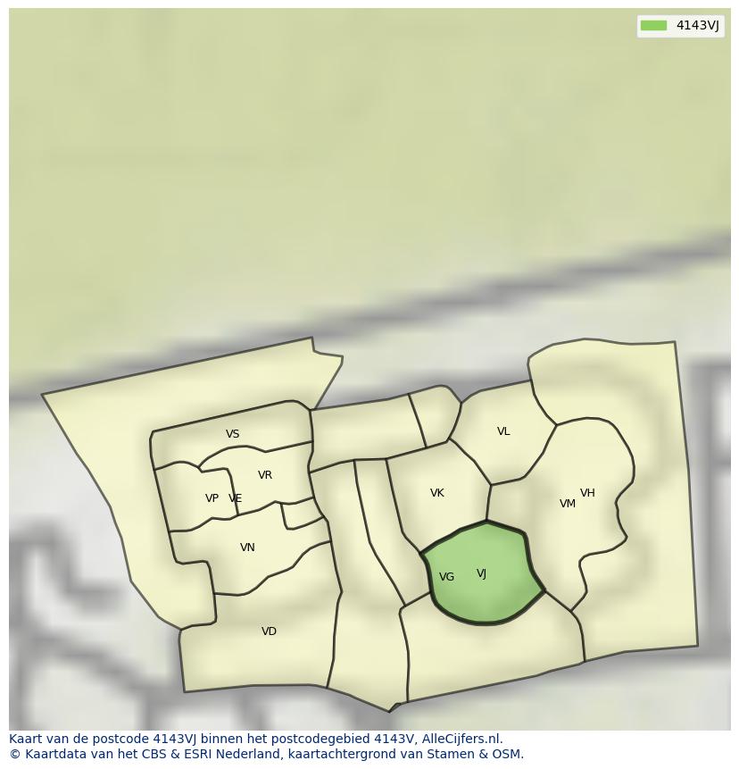 Afbeelding van het postcodegebied 4143 VJ op de kaart.