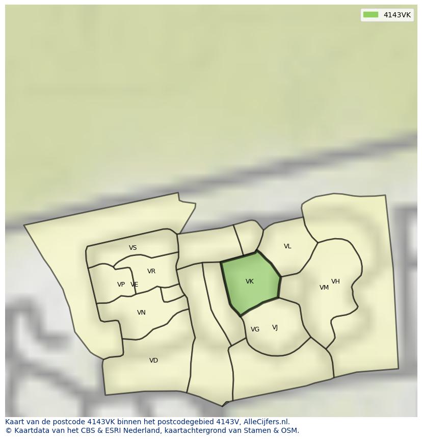Afbeelding van het postcodegebied 4143 VK op de kaart.