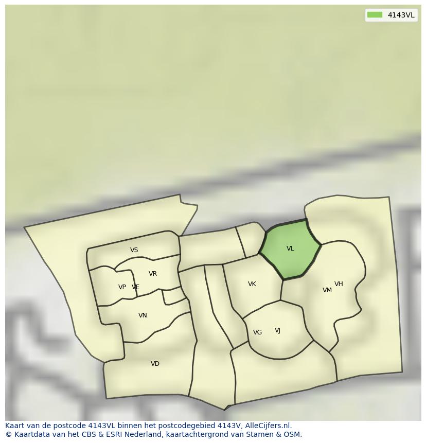 Afbeelding van het postcodegebied 4143 VL op de kaart.