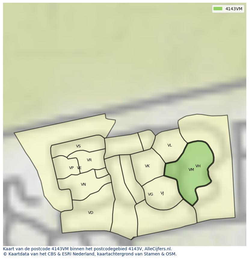 Afbeelding van het postcodegebied 4143 VM op de kaart.