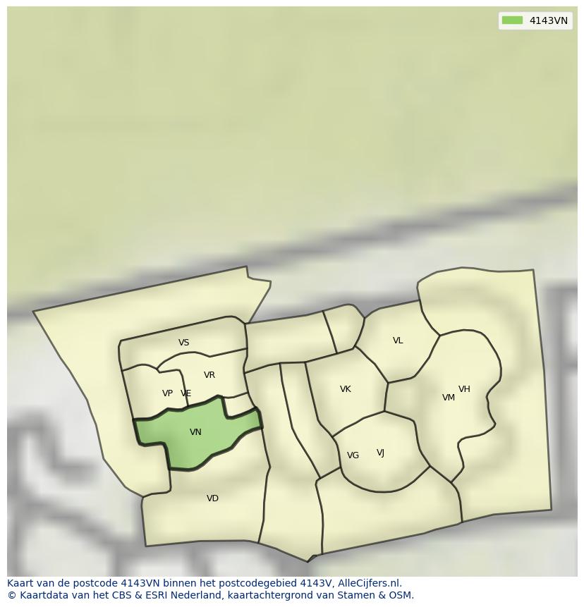 Afbeelding van het postcodegebied 4143 VN op de kaart.