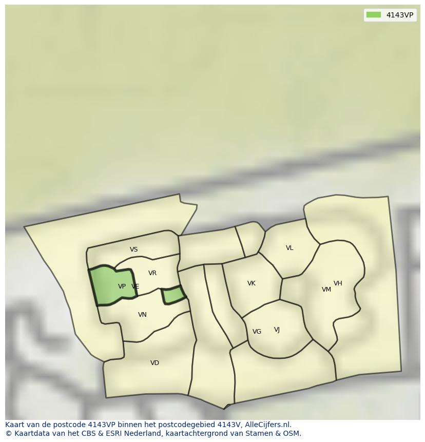 Afbeelding van het postcodegebied 4143 VP op de kaart.