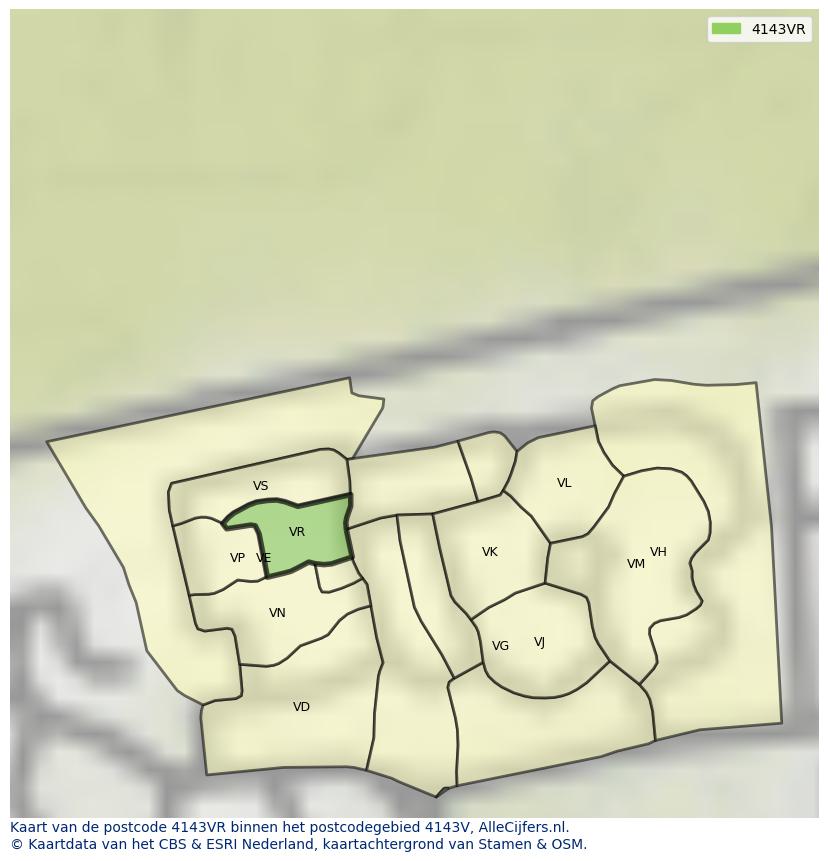 Afbeelding van het postcodegebied 4143 VR op de kaart.