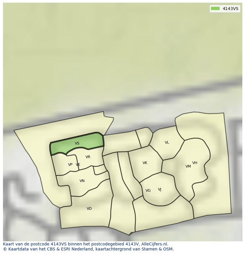 Afbeelding van het postcodegebied 4143 VS op de kaart.