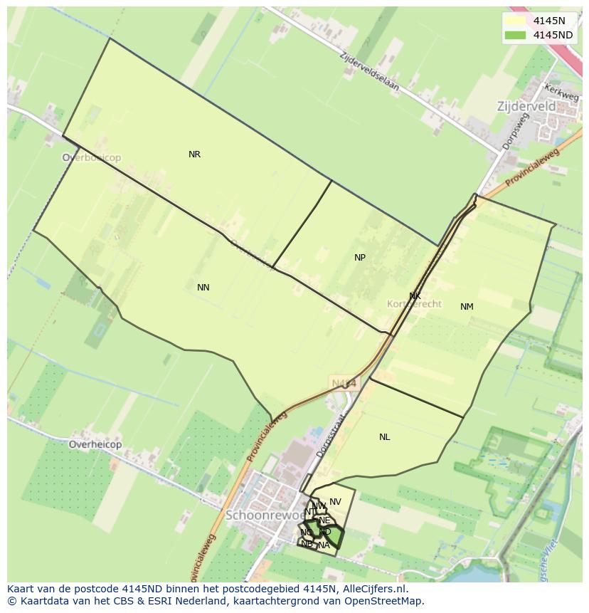 Afbeelding van het postcodegebied 4145 ND op de kaart.