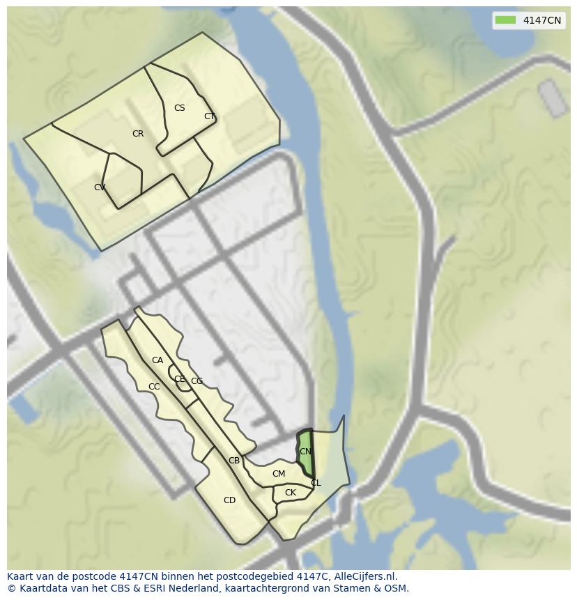 Afbeelding van het postcodegebied 4147 CN op de kaart.