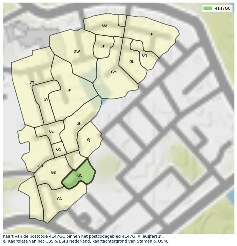 Afbeelding van het postcodegebied 4147 GC op de kaart.