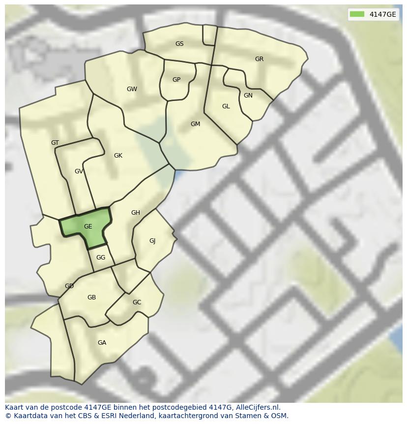 Afbeelding van het postcodegebied 4147 GE op de kaart.