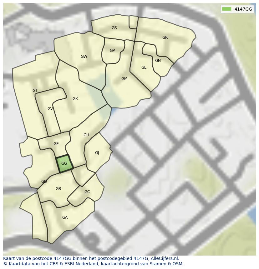 Afbeelding van het postcodegebied 4147 GG op de kaart.