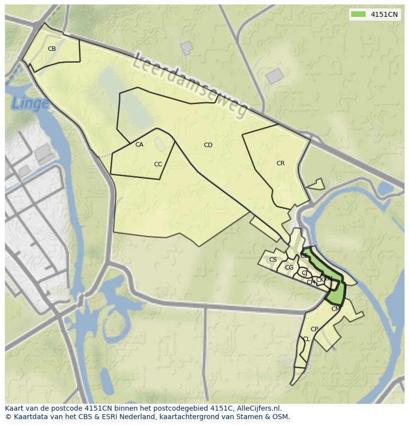 Afbeelding van het postcodegebied 4151 CN op de kaart.
