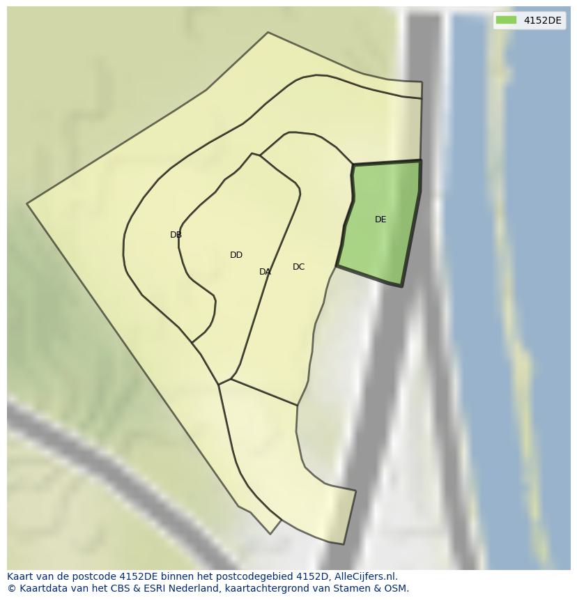 Afbeelding van het postcodegebied 4152 DE op de kaart.