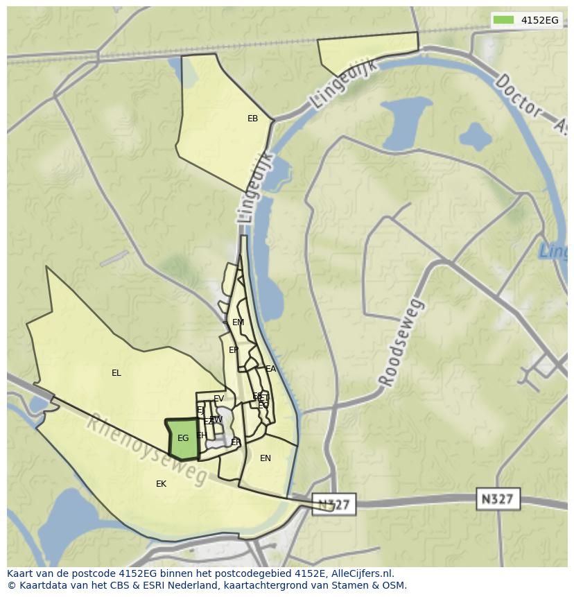 Afbeelding van het postcodegebied 4152 EG op de kaart.