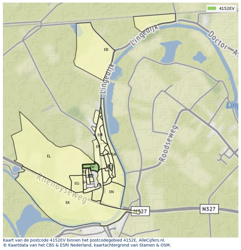 Afbeelding van het postcodegebied 4152 EV op de kaart.