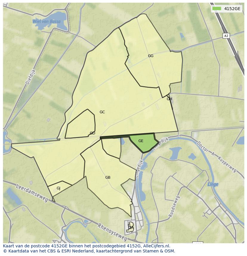 Afbeelding van het postcodegebied 4152 GE op de kaart.