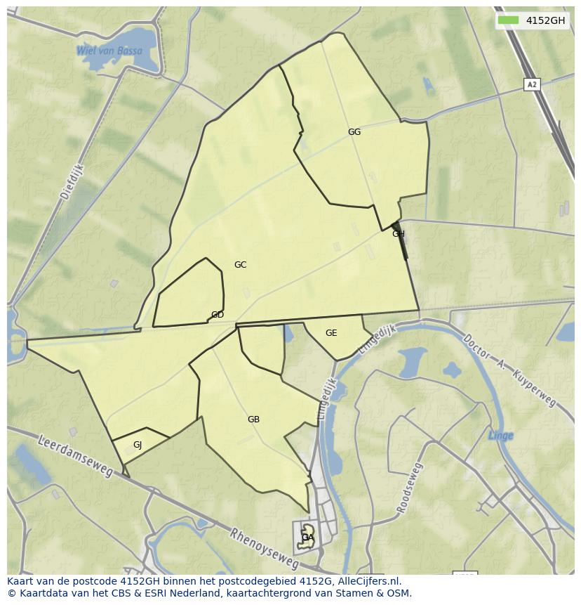 Afbeelding van het postcodegebied 4152 GH op de kaart.