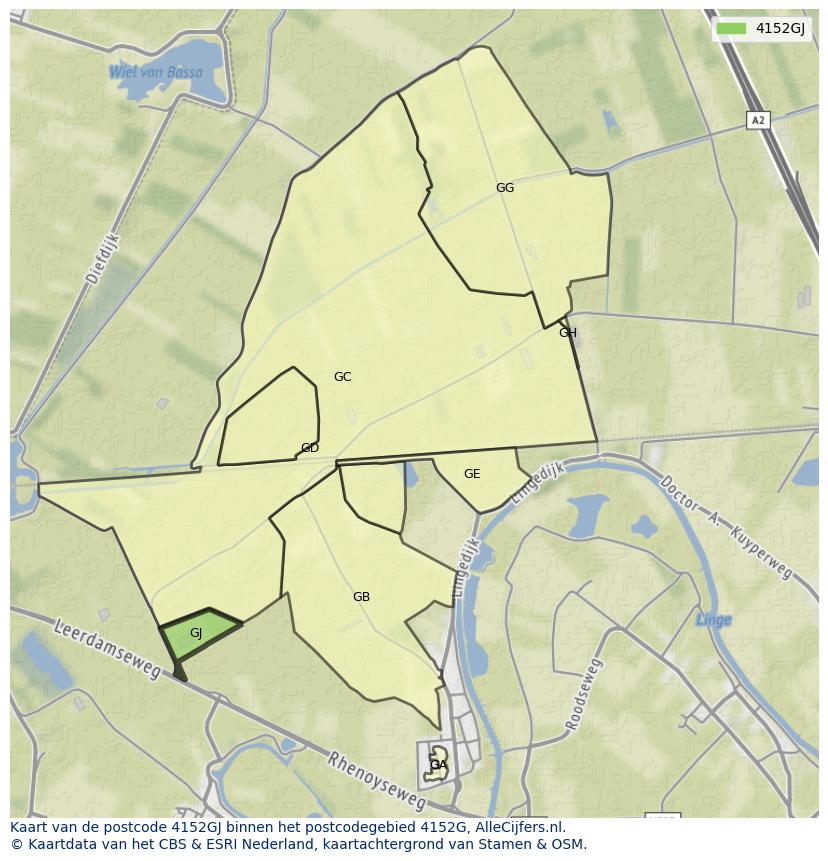 Afbeelding van het postcodegebied 4152 GJ op de kaart.