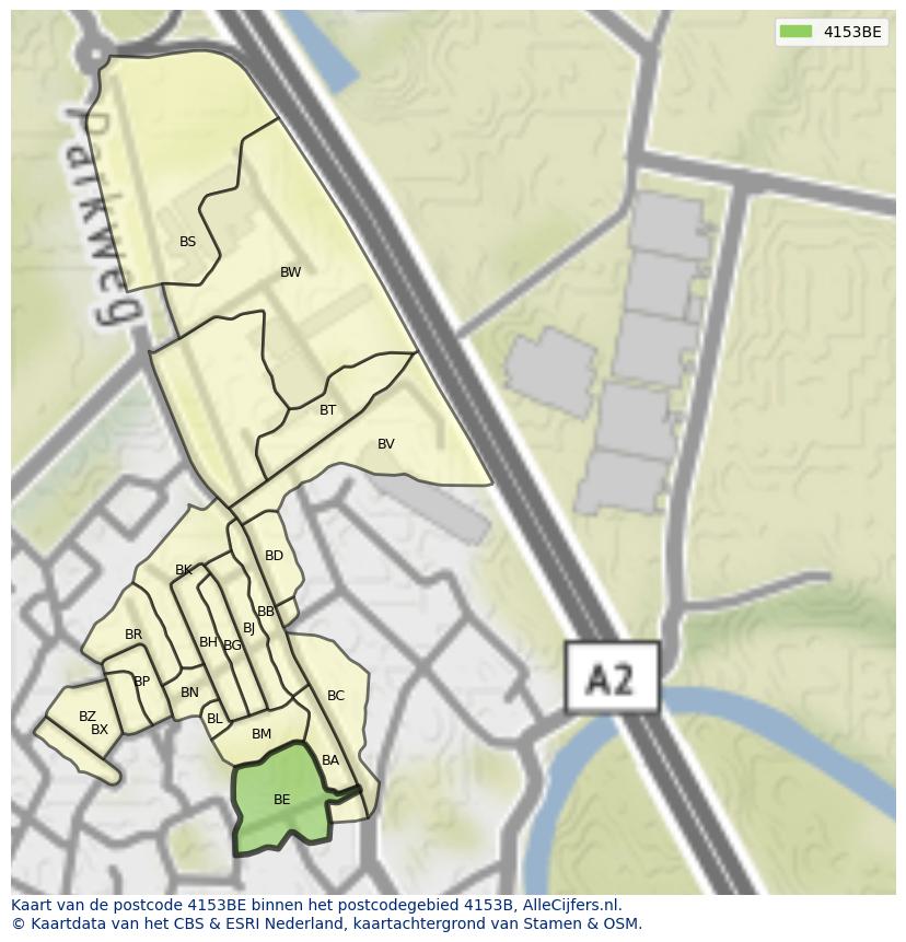 Afbeelding van het postcodegebied 4153 BE op de kaart.
