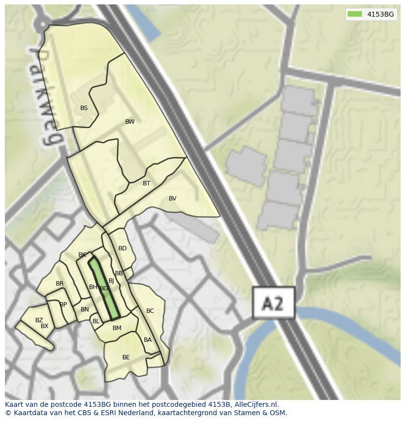 Afbeelding van het postcodegebied 4153 BG op de kaart.