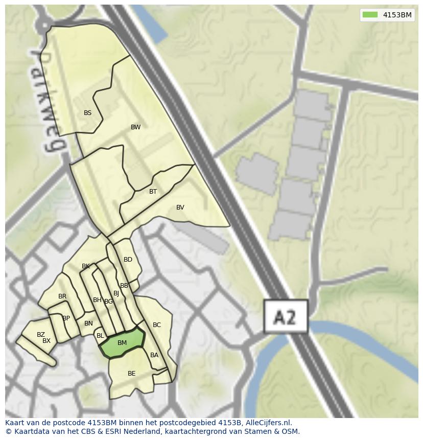 Afbeelding van het postcodegebied 4153 BM op de kaart.