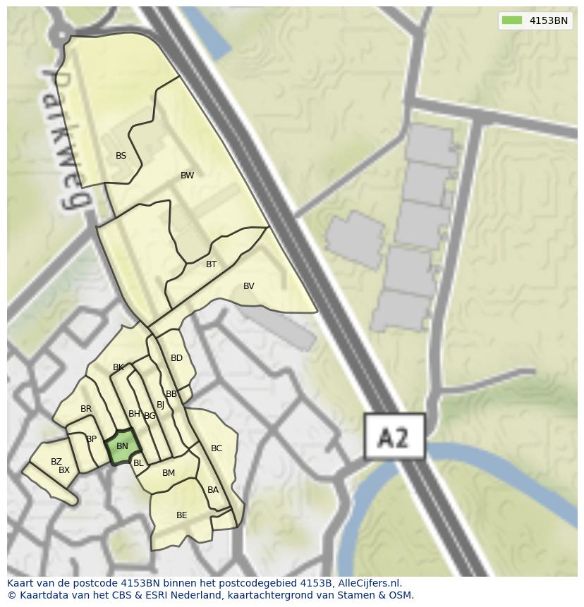 Afbeelding van het postcodegebied 4153 BN op de kaart.