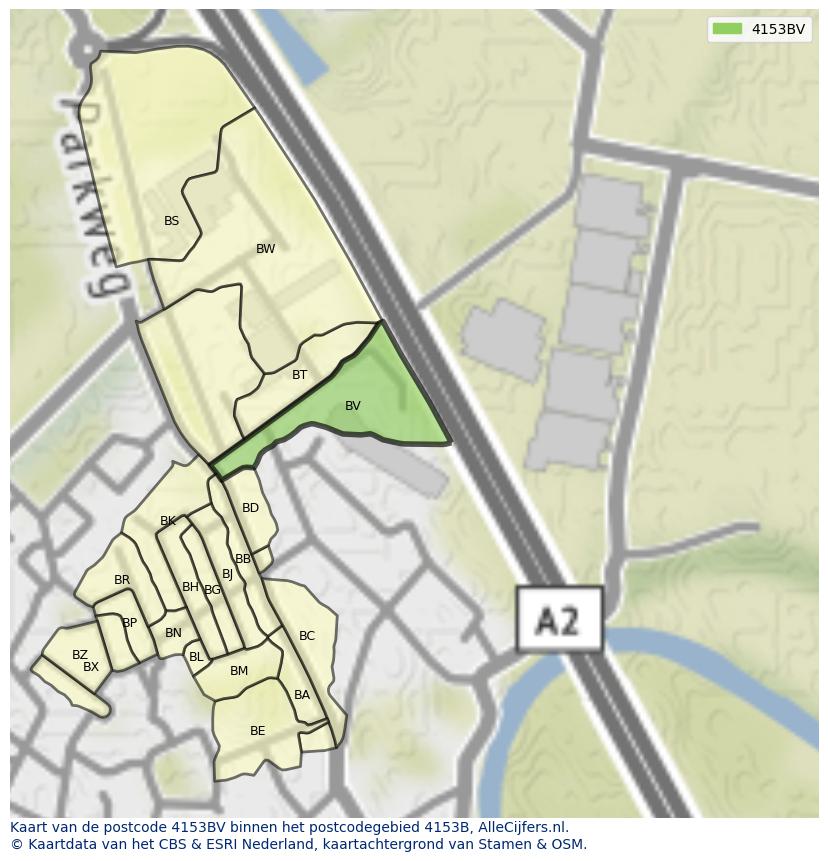 Afbeelding van het postcodegebied 4153 BV op de kaart.