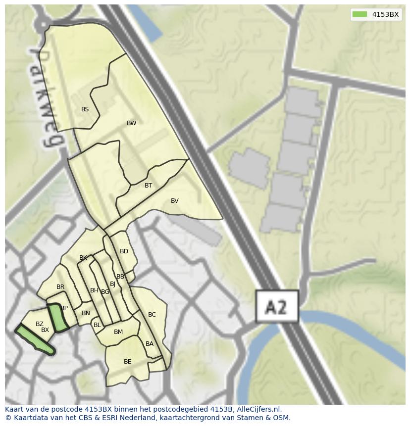 Afbeelding van het postcodegebied 4153 BX op de kaart.